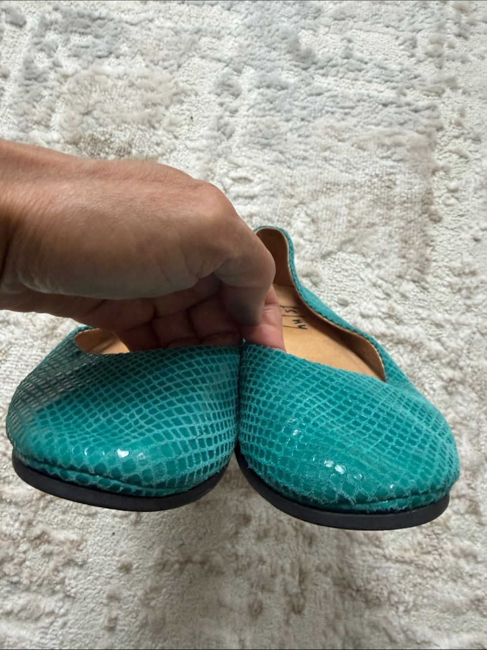 fs/ny Teal Snake-Textured Women's Ballet Flats - Picture 3 of 7